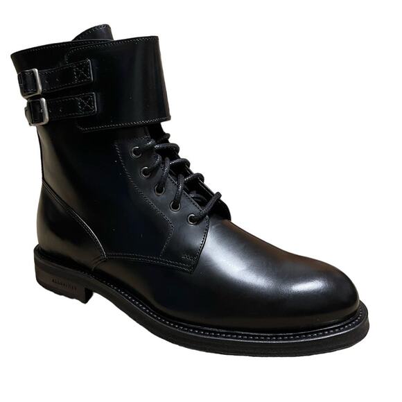 AllSaints Womens Black Brigade Calf Almond Toe Zip Leather Combat Boots 11 NEW - Picture 1 of 12